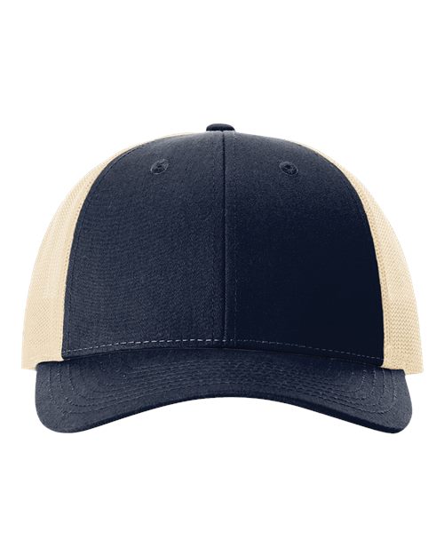 navy and beige hat