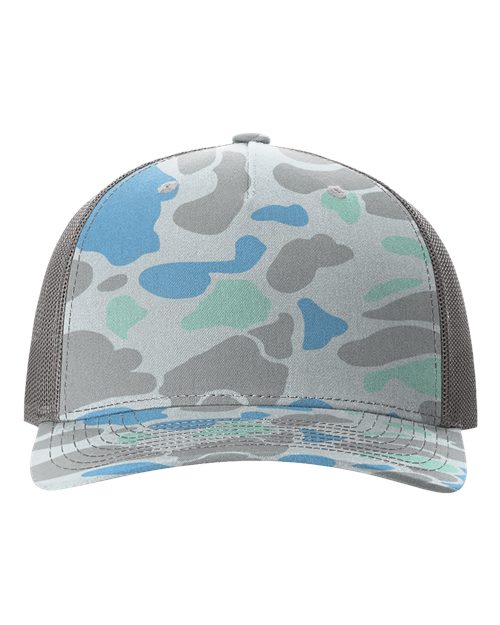 blue camo and grey hat