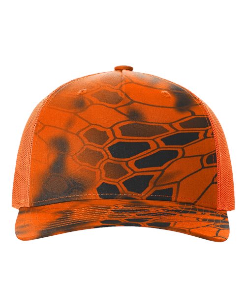orange and black design hat