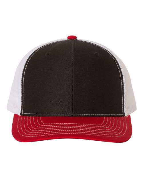 red black and white hat