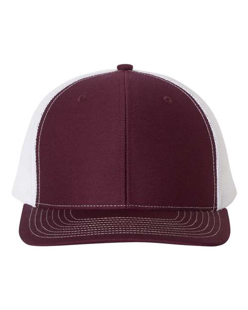 maroon and white hat
