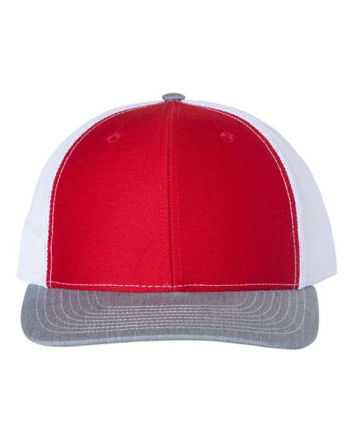 grey red and white hat