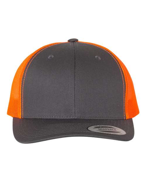 grey and neon orange hat