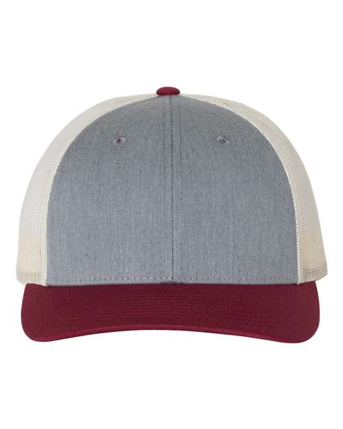 maroon grey and white hat
