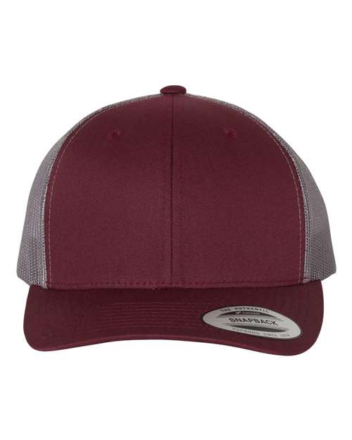maroon and grey hat
